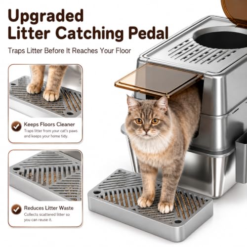 Arenero para gatos de acero inoxidable XL con tapa cubierta miniatura 5