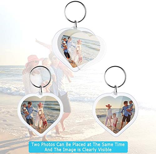 Acrylic Blank Photo Keychains 35 Pieces Heart Shaped Blank Keyrings for Photos, Double Sided Blank Keyrings for Crafts