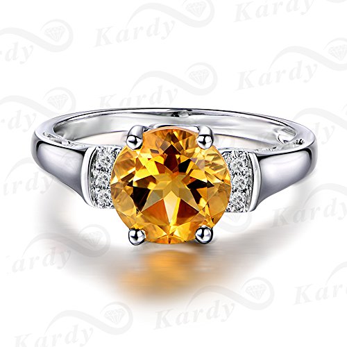 Unique Vintage Genuine Citrine for Women 14K White Gold Natural Diamond Engagement Wedding Ring2