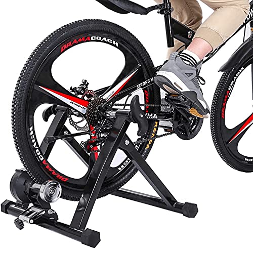 Indoor Bike Trainer Stand, 300Lbs Foldable Magnetic Bicycle Exercise Stand W/5 Speed Level Wire Control Adjuster, Front Wheel Riser Resistance, Riding Magnetic Bike Trainer For Mountain & Road #TOP6