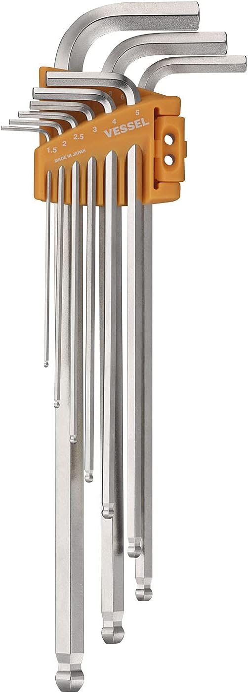 VESSEL 8309BP-L Hex Bar Ball Point L-Shaped Wrench, Set of 9, Long Type