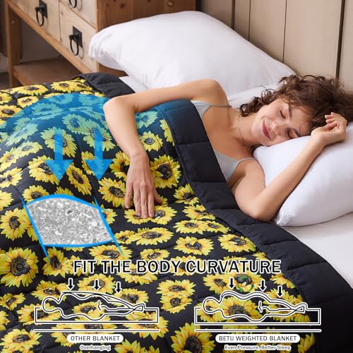 Sunflower Weighted Blanket for Adults 15lbs, 48"x72", Twin Full Size Cooling Heavy Throw Blanket for 120-160lbs, Microfiber Soft Thick Big Blankets Weighted Comforter Gift for Sleeping