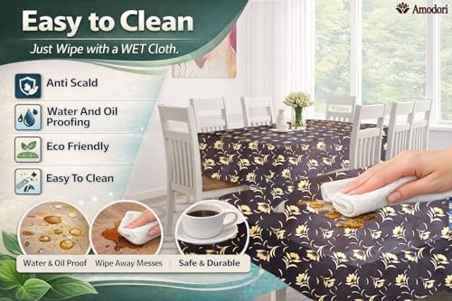 Image of Waterproof Dining Table Cover | PVC Table Protector | Dustproof Spill Proof Cover for Home & Kitchen (floral-23, 40x60 Inches (4 Seater))