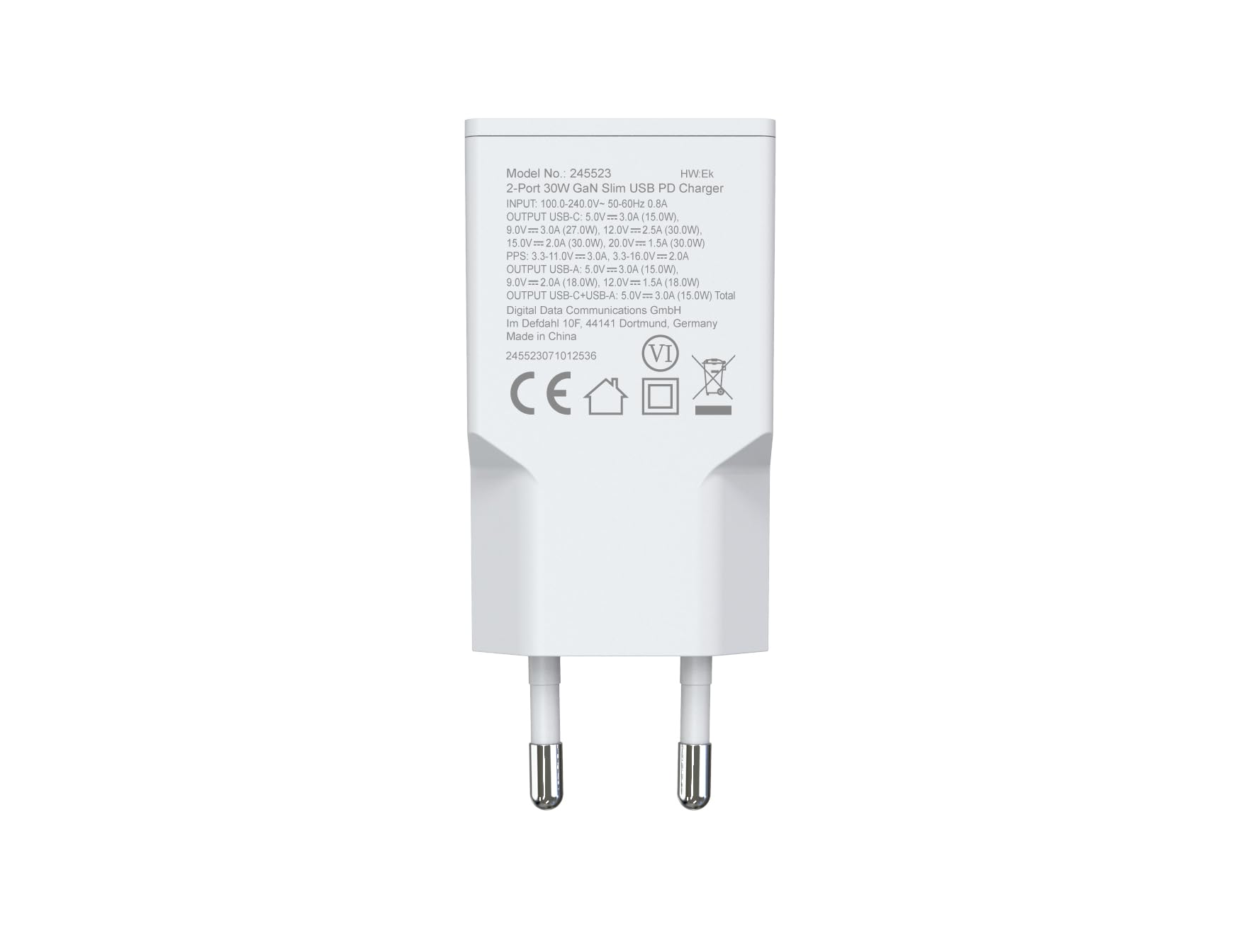 Equip Caricatore a 2 porte da 30 W GaN Slim USB PD, PPS, USB-C x1, USB-A x1