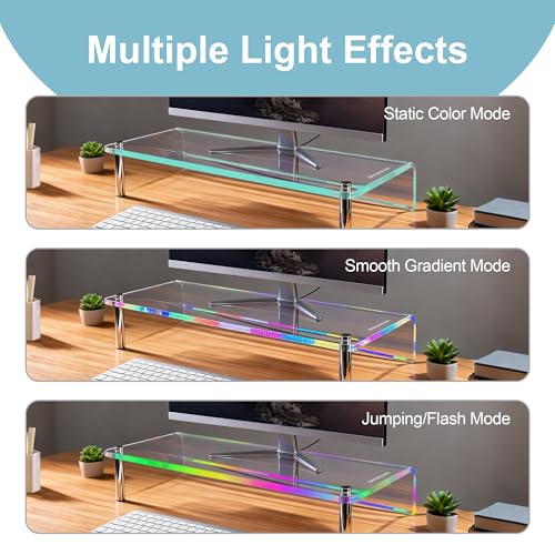 Image of 0.39 inch Extra Thick Acrylic Monitor Stand Riser, Clear | 23.6 inch x 9.1 inch x 3.5 inch Acrylic Desk Shelf with RGB Lighting & Dual Control-App & Button Control,for Office Desktop Organizer