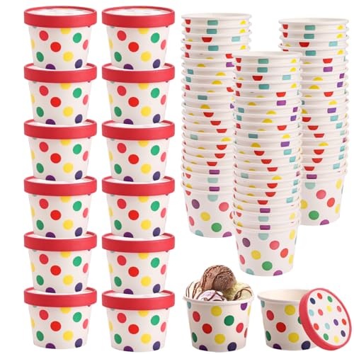 Dicunoy 60 Pack 8 oz Paper Ice Cream Cups with Lids, Disposable Sundae Dessert Bowls, Frozen Yogurt Containers Party Supplies for Hot and Cold Food, Soup, Frozen Yogurt, Salad, Fruit