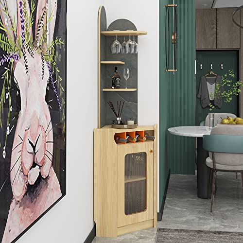 Pmnianhua Meuble d'angle Bar en Bois, Armoire à Vin Meuble Rangement Bouteille Alcool Étagère à Bouteille Casier à Vin Buffet Cave à Vin Support Comptoir de Bar avec Porte-Verre (Burlywood, 78IN) Cover
