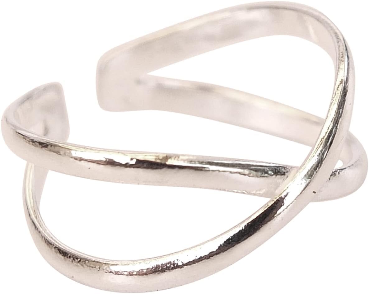 Handmade Silver Criss-Cross X Adjustable Toe Ring, 925 Sterling Silver, Elegant Samll Dainty Open Toe, Pinky or Knuckle Rings for Women - Image 4