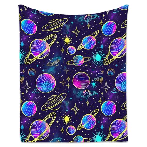 Planet Blanket - 50x60 Inches Cute Throw Blanket for Men, Women - Soft Fuzzy Blankets for Bed, Couch & Travel