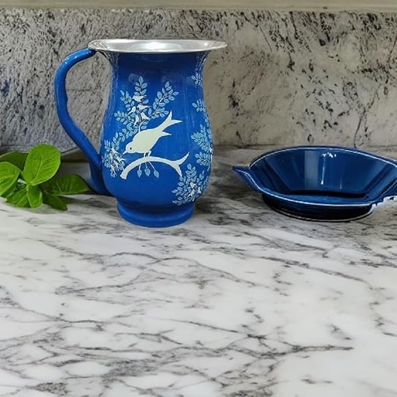 Image of iHandikart Handpainted Stainless Steel Water Jug| Decorative Steel Pitcher for Water, Juice & Milk | Floral Design Serving Jug for Kitchen, Dining & Home Decor | 8 x 6 Inch Multicolor