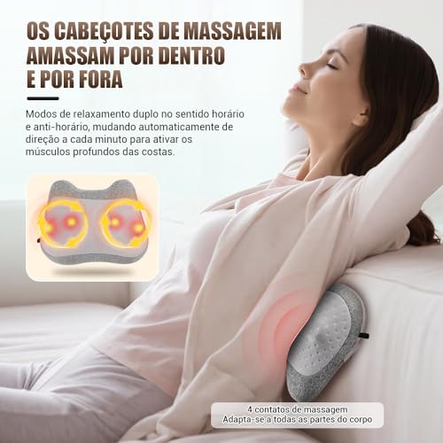 Almofada Massageadora Profissional Shiatsu Lombar 110V-220V, 2 Direções de Massagem, Tempo Inteligen