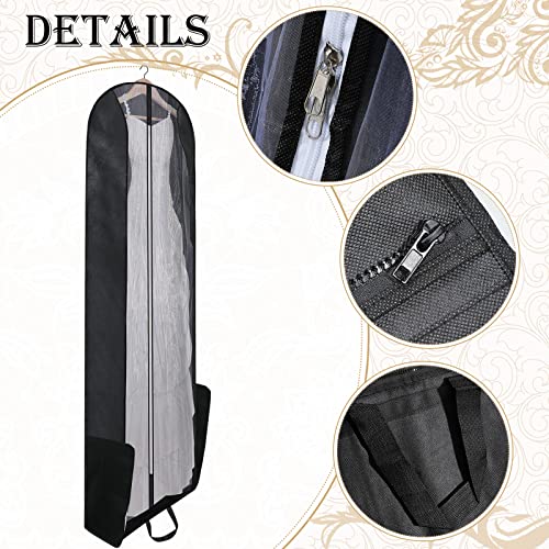 Fabbay 2 Pcs 70" Bridal Wedding Gown Dress Garment Bag Extra Large Long Foldable Portable Travel Covers Garment Bags Hanging Luggage Storage with Pockets for Women's Prom, Gusseted Black3