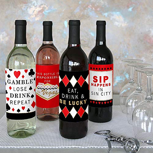 Las Vegas - Casino Decorations For Women And Men - Wine Bottle Label Stickers - Set Of 4 #TOP6
