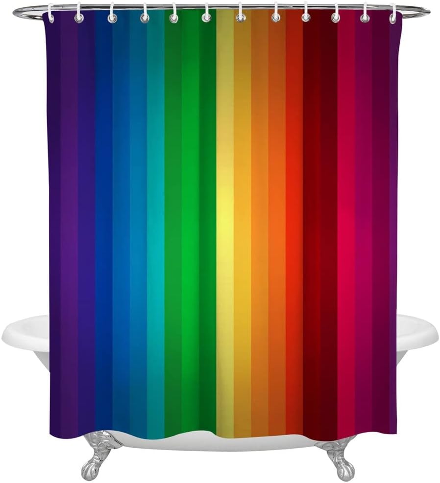 Waterproof Shower Curtains Rainbow Stripes Curtain Frabic Polyester Bathroom Decor(183x214cm)