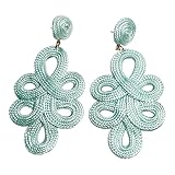 MAJALE Pendientes largos mujer verde hielo estilo boho chic – bisutería elegante y ligera para fiesta, boda y eventos – joyería moderna (Verde Hielo)