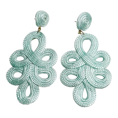 MAJALE Pendientes largos mujer verde hielo estilo boho chic – bisutería elegante y ligera para fiesta, boda y eventos – joyería moderna (Verde Hielo)