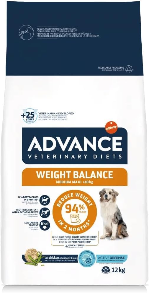 Advance Veterinary Diets Weight Balance Medium Maxi Crocchette Cane 3 kg - Cibo Secco Dietetico per Perdita Peso, Mangime Light Saziante Gusto Pollo, Mantiene Massa Muscolare, Adult
