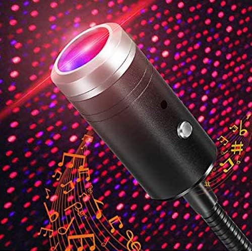 Dinfu USB LED Car Projector Light,Voice Control Roof Star Night Light Projector,Portable Atmosphere Light Decorations for Car,Ceiling, Bedroom, Party (Red&Purple)