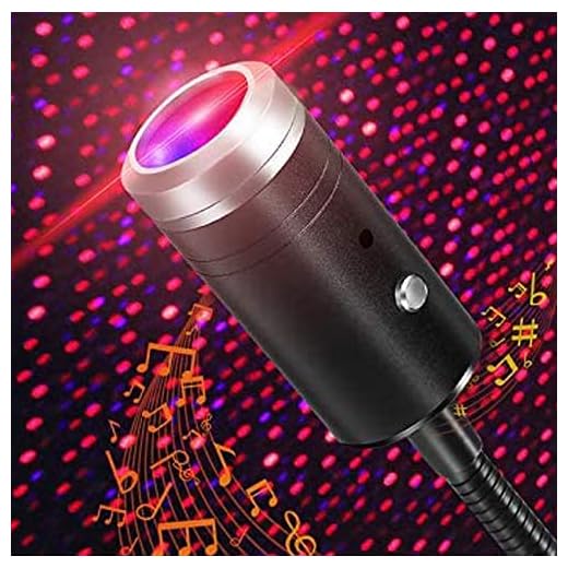 USB LED bilprojektorlampa, röststyrning takstjärna nattlampa projektor, bärbar atmosfär ljusdekorationer för bil, tak, sovrum, fest (röd och lila)