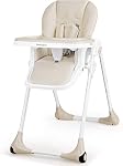 BABY JOY Chaise haute convertible pour bébés & Les tout-petits, réglable en hauteur, grandir & Chaise haute avec/Récline & repose-pieds, double bac amovible, portable Baby Chaise à dîner avec roues (Beige)