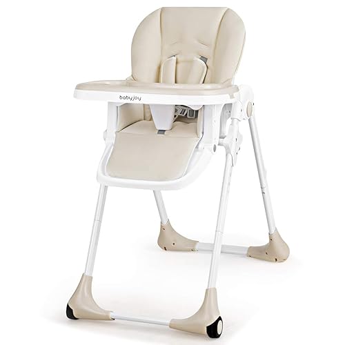 BABY JOY Silla alta convertible para bebés y niños pequeños, altura ajustable, silla alta Grow & Go con reclinable y reposapiés, bandeja doble Beige