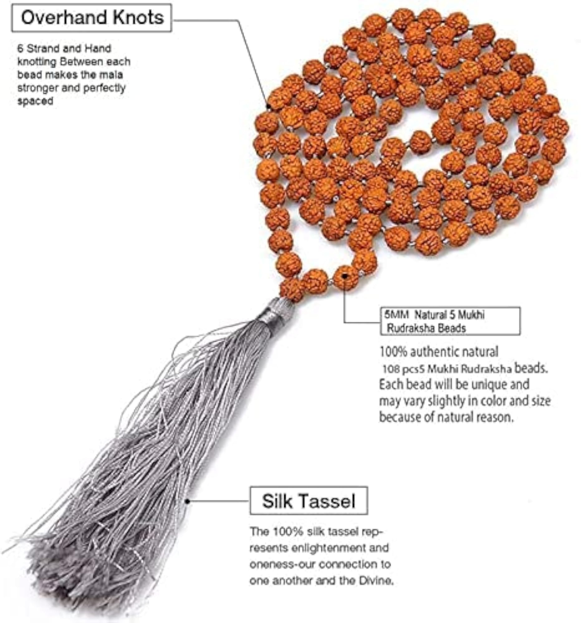 Rare-GEMS Rudraksha Mala, Certified 5 Mm 108 Beads