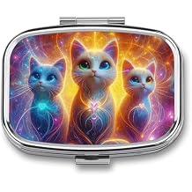 Three Colored Kittens Pill Box 2 Compartment Small Pill Case,Portable for Pocket Or Purse Pills Organizer Mini Pills Container Holder to Hold Vitamins, Medication, Fish Oil and Supplements
