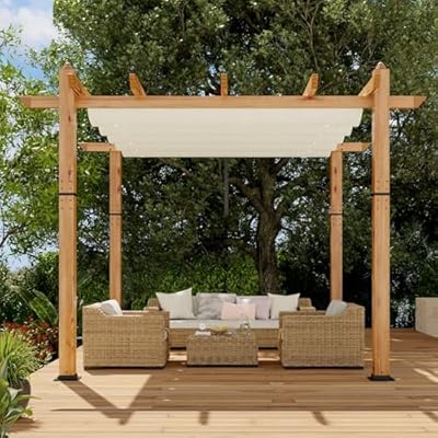 GarveeHome 10×10 ft Aluminum Pergola with UPF 50+ Adjustable Canopy – Heavy Duty Rust-Proof Outdoor Gazebo for Patio, Backyard & Poolside, Weather-Resistant Steel Frame, Easy Assembly