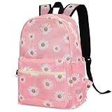 Yusudan Mochila de malha para meninas, mochila escolar semitransparente para mulheres, bolsa de praia transparente, Rosa margarida