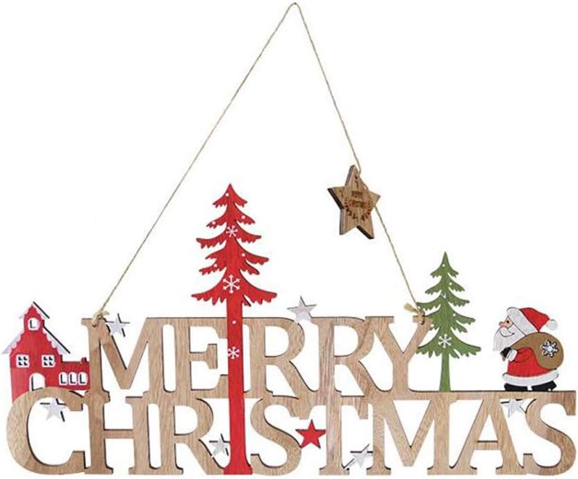 INFasion Merry Christmas Sign Wooden Door Wall Hanging Ornament Christmas Tree Pendant Elk Old Man Decoration (D)
