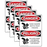 ComplianceSigns.com Danger Hand Hazard Watch Your Fingers English + Spanish OSHA Safety Label Decal, 5x3.5 in. Vinyl 4-Pack