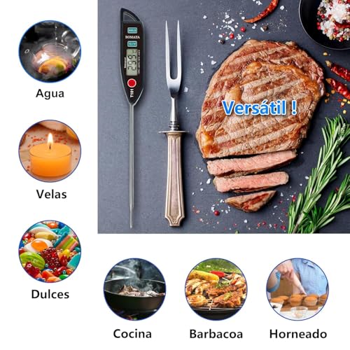 Miniatura 7 de Bomata Termómetro Impermeable Ipx7, Agua, Líquidos, Velas Y Cocina. Termómetro De Lectura Instantánea Para Alimentos, Con Sonda Larga, Para Cocinar, Carnes Y Barbacoas.T101 Negro