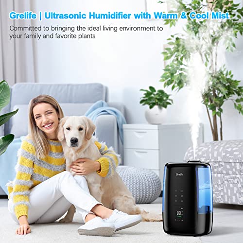 Humidifiers For Bedroom,Grelife 5L Ultrasonic Warm And Cool Mist Top Fill Air Vaporizer,Auto Shut-Off,Easy To Clean&Quiet Sleep Mode,Automatic Smart Diffuser For Large Room,Baby Nursery,Plant #TOP5