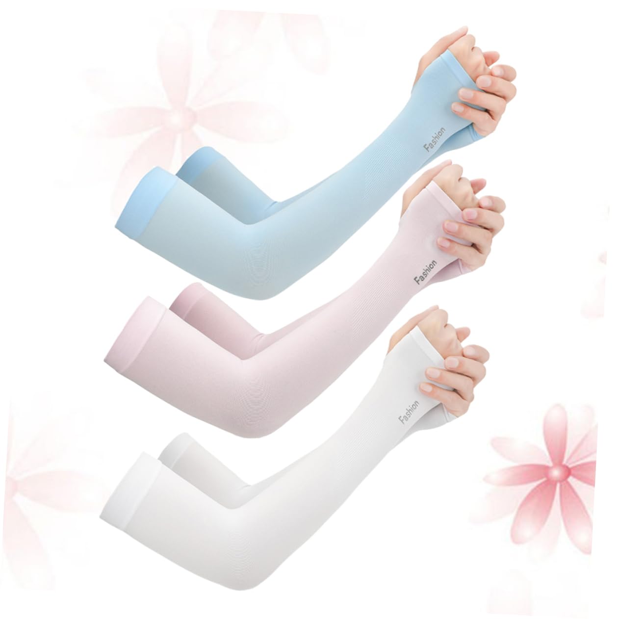 Parliky Uv Blocking Arm Sleeves 3 Pairs Cooling Cuff Arm Guard Sun Protection Sleeves Thumb Holes for Men Women Sports Elastic Padded Elbow Guard (sky)
