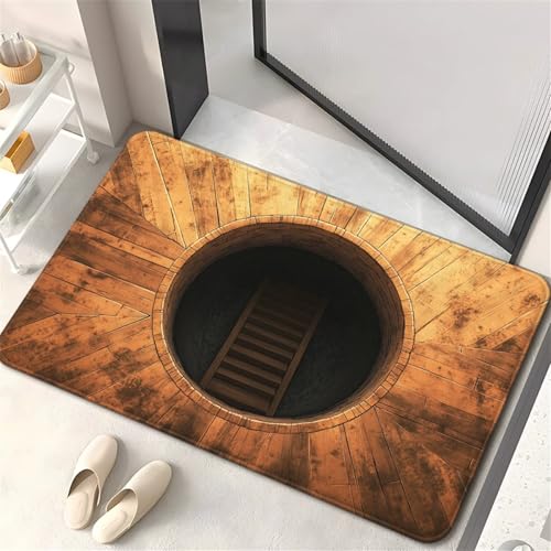 3D Optical Hole Area Rug, Cracked Stone Visual Pattern, 16×24