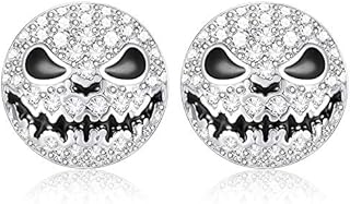 Adramata 925 Sterling Silver Halloween Skull Earrings 14K White Gold Plated Mare Night Earrings Crystal Horror Earrings for Women