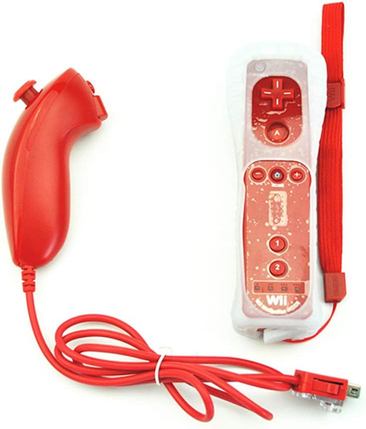Apply to Wired Game Controller GCP 2 in 1 Built in Motion Plus Remote for Nunchuck Wii Controller with Silicone Case red