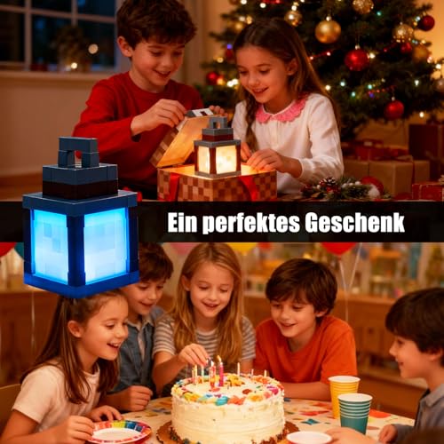 ZTZK Pixelierte Laterne Nachtlicht, 16 Farbe LED Wand Nachtlicht mit Fernbedienung - Wiederaufladbare Retro Pixel Stil Tischlampe für Spielzimmer Kids Zimmer Dekor und Kindergeschenke