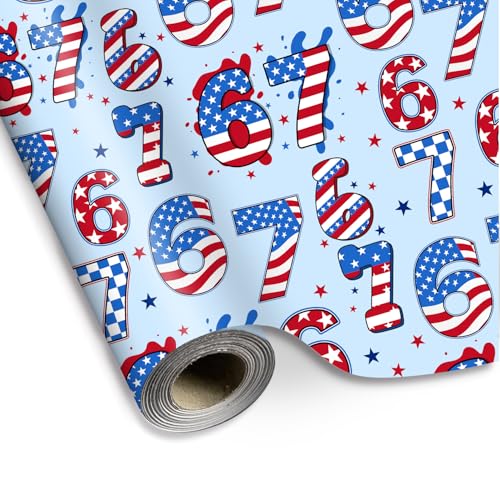 Whaline Patriotic 4th of July 67 Funny Wrapping Paper -Mini Roll- 17 In x 32.8 Ft Red White Blue American Flag Gift Wrap Paper for 250 Anniversary Independence Day Party