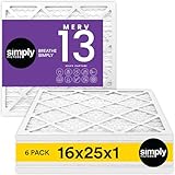 Simply 16x25x1 Air Filter, Merv 13, MPR 1500, 6 Pack, For Home AC Furnace & HVAC (Actual Size: 15.75'x24.75'x0.75') DUST, Pet, & Allergy Control