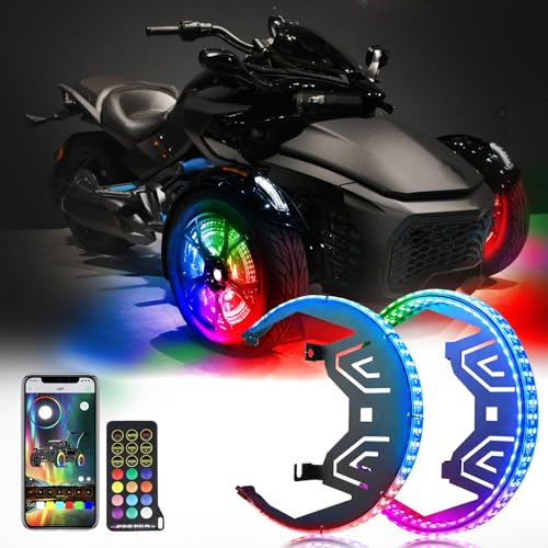 AddSafety Wheel Ring Lights fit for Can-Am Spyder RT F3 Spyder Limited Chasing Color LED Wheel Lights with Bluetooth and Remote