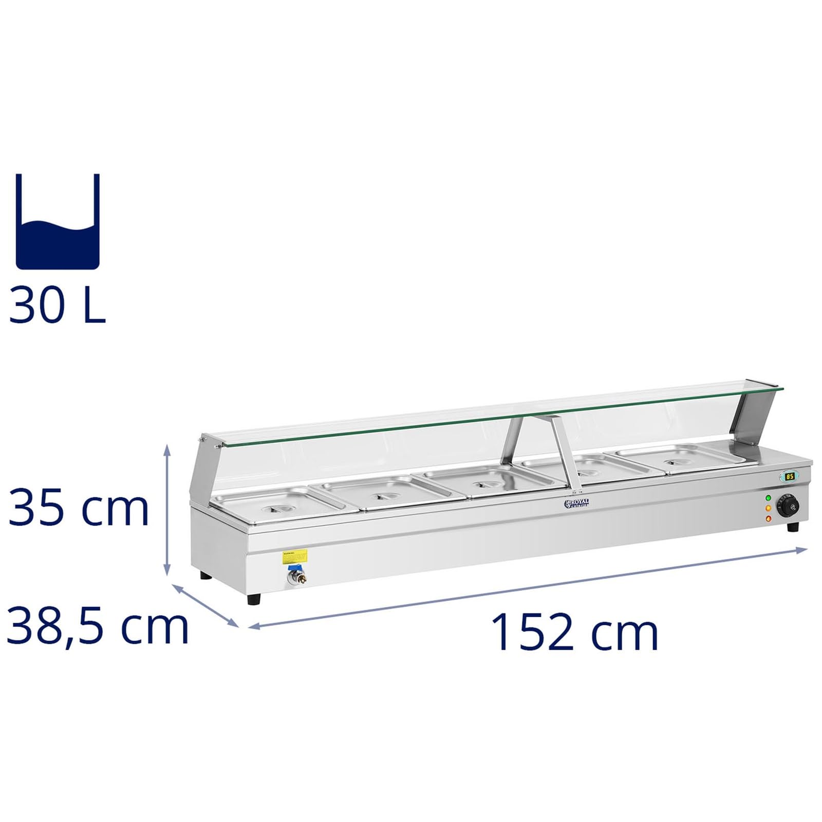 Royal Catering RCBM-5 Scaldavivande Scalda Vivande Elettrico (5 X Gn 1/2, 2200 W, 30 L Di Capacità, 6 L Di Capacità Per Ogni Contenitore, 30-85°C)
