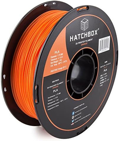 HATCHBOX 1.75mm Orange PLA 3D Printer Filament, 1 KG Spool, Dimensional Accuracy +/- 0.03 mm, 3D Printing Filament