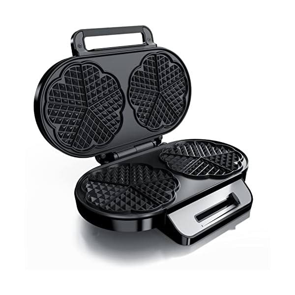 Arendo - Waffeleisen 1200 Watt – Waffelautomat doppelt – 2 Waffeln à 14 cm - Antihaftbeschichtung – Herzform - Thermostat – Backzeit nur 1 Minute – Überhitzungsschutz - BPA und PFOA frei – Bild 3