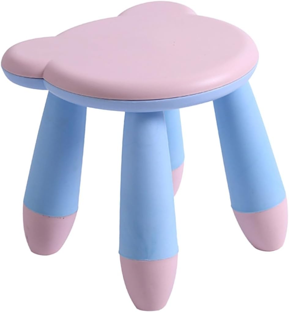 SECFOU Cartoon Plastic Stool Non-Slip Anti-Skid Step Stool Lovely Bear Design for Home and Kindergarten, Cute Pink Small Footstool for Boys,