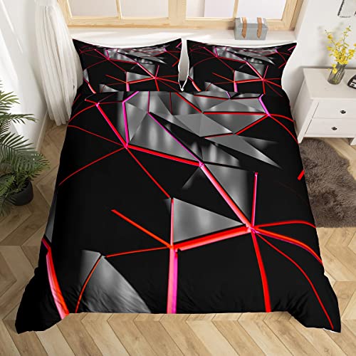 Loussiesd Red Honeycomb Comforter Cover Stereoscopic Honeycomb Bedding Set for Kids Beehive Duvet Cover Geometric Honeycomb Bedspread Cover Simplistic Room Decor Quilt Cover Single Boys