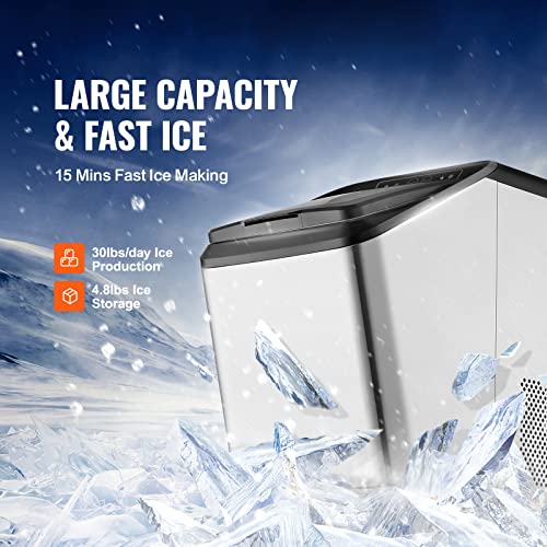Vevor Nugget Ice Maker, 30Lbs In 24 Hrs, Countertop Nugget Ice Maker With 3Qt Reservoir, Manual & Auto Refill Self Cleaning Sonic Pebble Ice Maker For Home Office Party Rv #TOP2