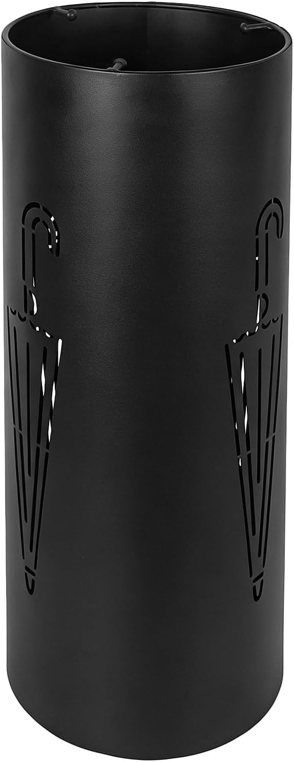 DreamsEden Metal Umbrella Stand Holder - Round Umbrella Rack with 3 Hooks, Standing Bin Organizer for Entryway Home & Office for Umbrellas Canes Walking Sticks (Black)