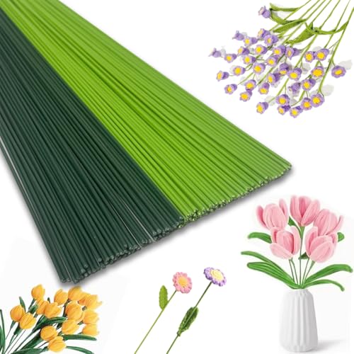 Blumendraht Grün 2 mm (50 Grün + 50 Hellgrün) 30 cm Länge Floristendraht Stäbe, Blumenstamm Steckdraht Floristik, Drahtstäbe zum Basteln, für Blumenhandwerk Blumenstrauß Künstliche Blumen Basteldraht