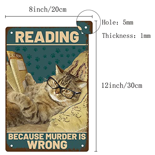 CREATCABIN Metall-Blechschild Mit Katze Aufschrift „Weil Murder Is Wrong Metall-Poster Vintage-Retro-Kunstwand Aufhängen Eisen Malerei Lustige Tiere Für Zuhause Küche Badezimmer Wanddekoration 30x20cm